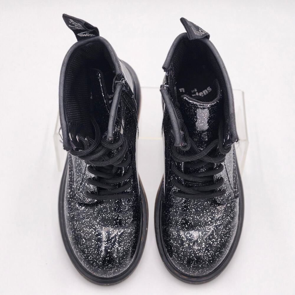 Dr. Martens Black Glitter Rubber Lace Up Girls 2 Emo Gothic S0065 - Picture 3 of 9